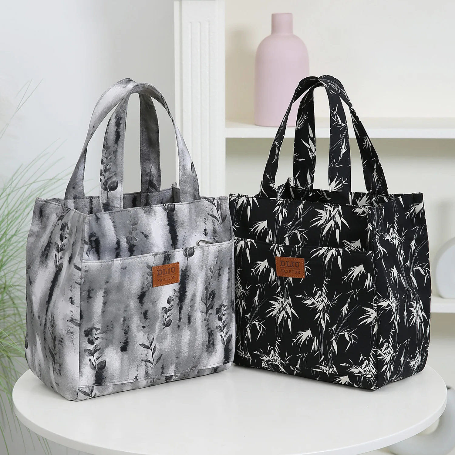 قماش سميك جديد، أنيق وبسيط، طراز عرقي، حقيبة يد، حقيبة تسوق للاستخدام اليومي، حقيبة متنوعة، حقيبة غداء، حقيبة بينتو #1