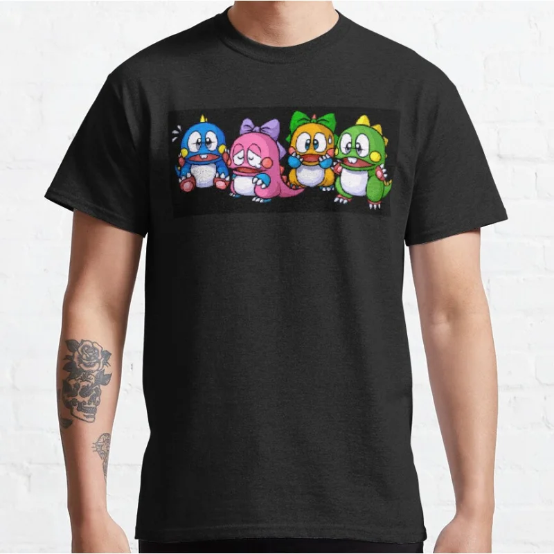 Bubble Dinos 80s Vintage Kawaii dinosaur Japan Arcade game Bubble Bobble Retro Cute Dragon graphic t shirts large size tops