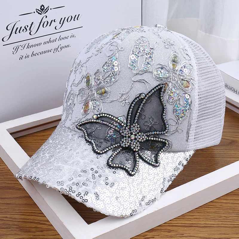 Newest Butterfly Rhinestone Baseball Cap Snapback Cap Female Man Visors Sun Hat Sunscreen Sport Cap Fashion Unique Beach Hat