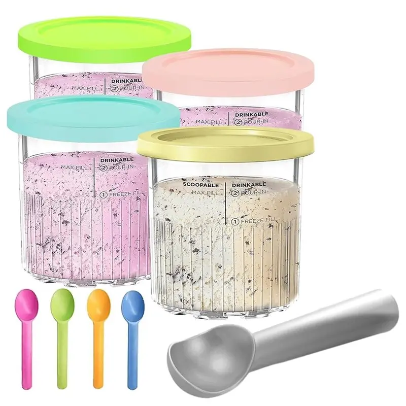 

WORTHOWN-For Ninja Creami Deluxe NC500 NC501 Series,Replacement Containers 4-Pack 24Oz Pints Includes Lids,BPA-Free& Dishwasher