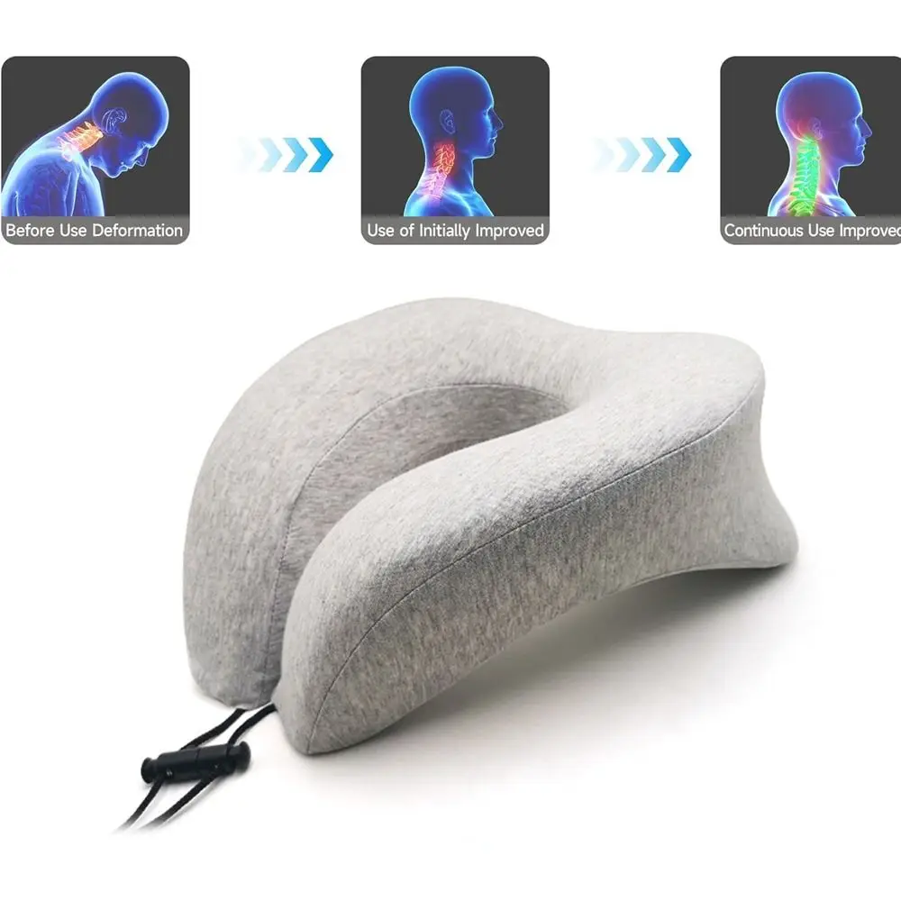 2-in-1 Travel Neck Pillow Advanced Neck Support Portable Drawstring Bag U Shape for Long Flights Memory Foam Memory Foam Pillows