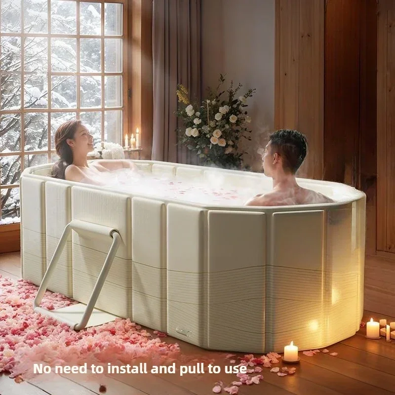 Adult Bath Tub Can Lie Down Household Bath Tank Full Body Foldable Tub Sauna Barrel Thermal  Tub It  Folded for Easy Storage