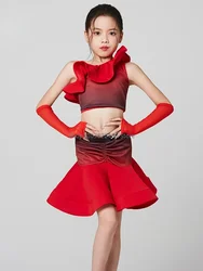 Samba Ballroom Latin Dance Costume Girls Kids Cha Cha Rumba Dance Dress Skirt Tango Dance Clothes Competition Dresses Child