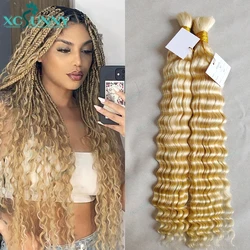 Bulk Cabelo Humano para Trança, Honey Blonde, Deep Wave, Double Drawn, Extensões Bundles, Sem Trama, Boho Tranças, 613