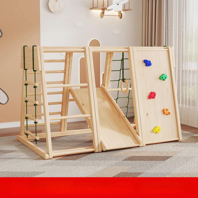 

Solid wood children's indoor climbing frame, baby sensory integration training, slide, swing combination, kindergarten amusement