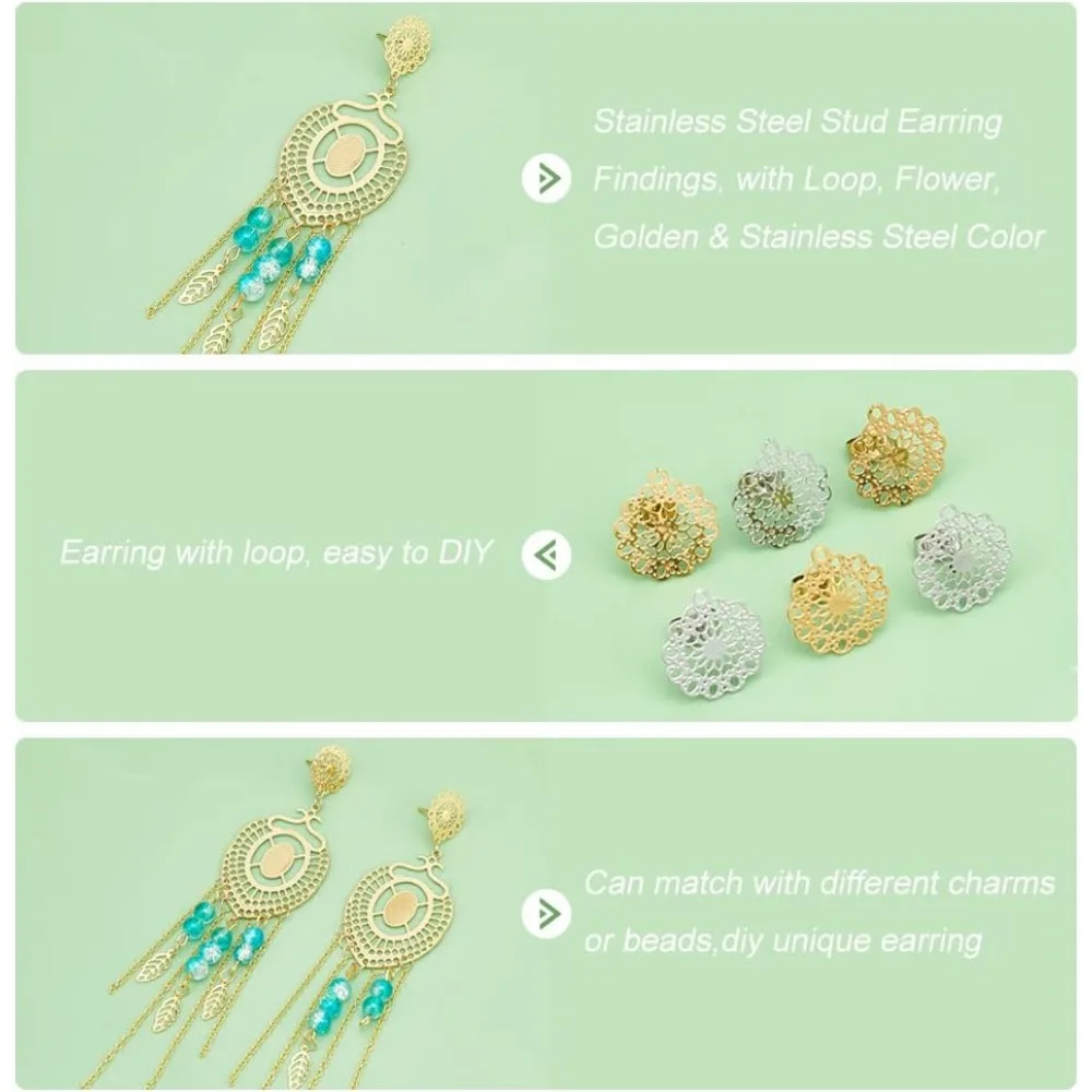 Sekitar 24 buah anting kancing Bohemian dengan Loop baja nirkarat filigri Hollow Ear Stud komponen dengan sumbat telinga membuat kit