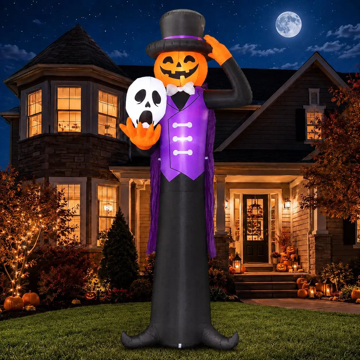 Giant Halloween Blow Up Pumpkin Gentleman Ghost With Lights Yard Indoor Decoration
