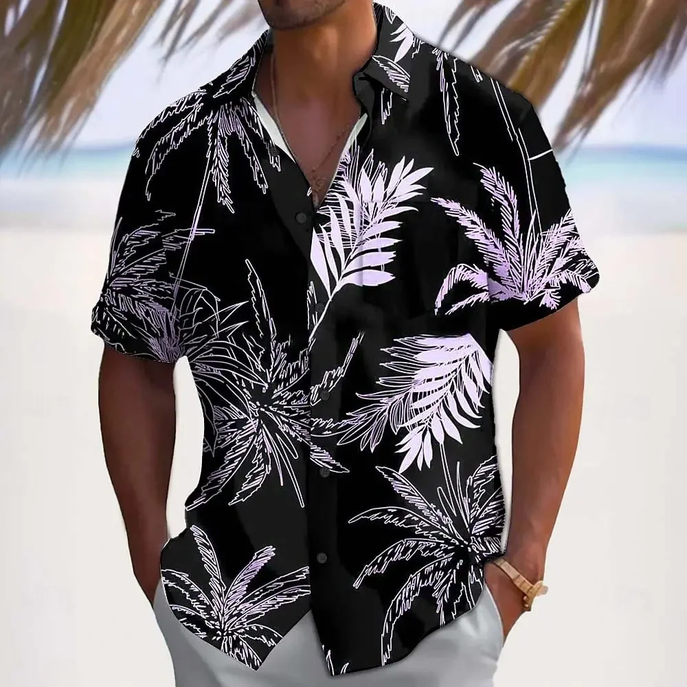 

Vintage Leaf Pattern Hawaiian Shirt For Men Colorful Plant 3D Printed Short Sleeves Summer Street Blouse Beachwear Tops