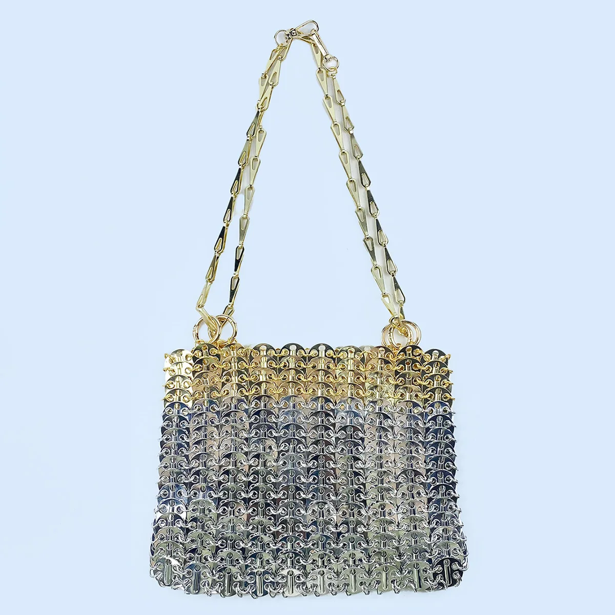 

New Large Silver Metal Sheet Handmade Bag Designer Aesthetic Bags Woven Metal Gold Silver Luxury Holiday Shoulder Bag Tote Bag