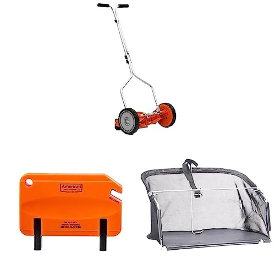

1204-14 14-Inch 4-Blade Push Reel Lawn Mower Red and 2 Reel Lawn Mower Hand Sharpener Orange and GC91416 14-Inch/16-Inch Reel L