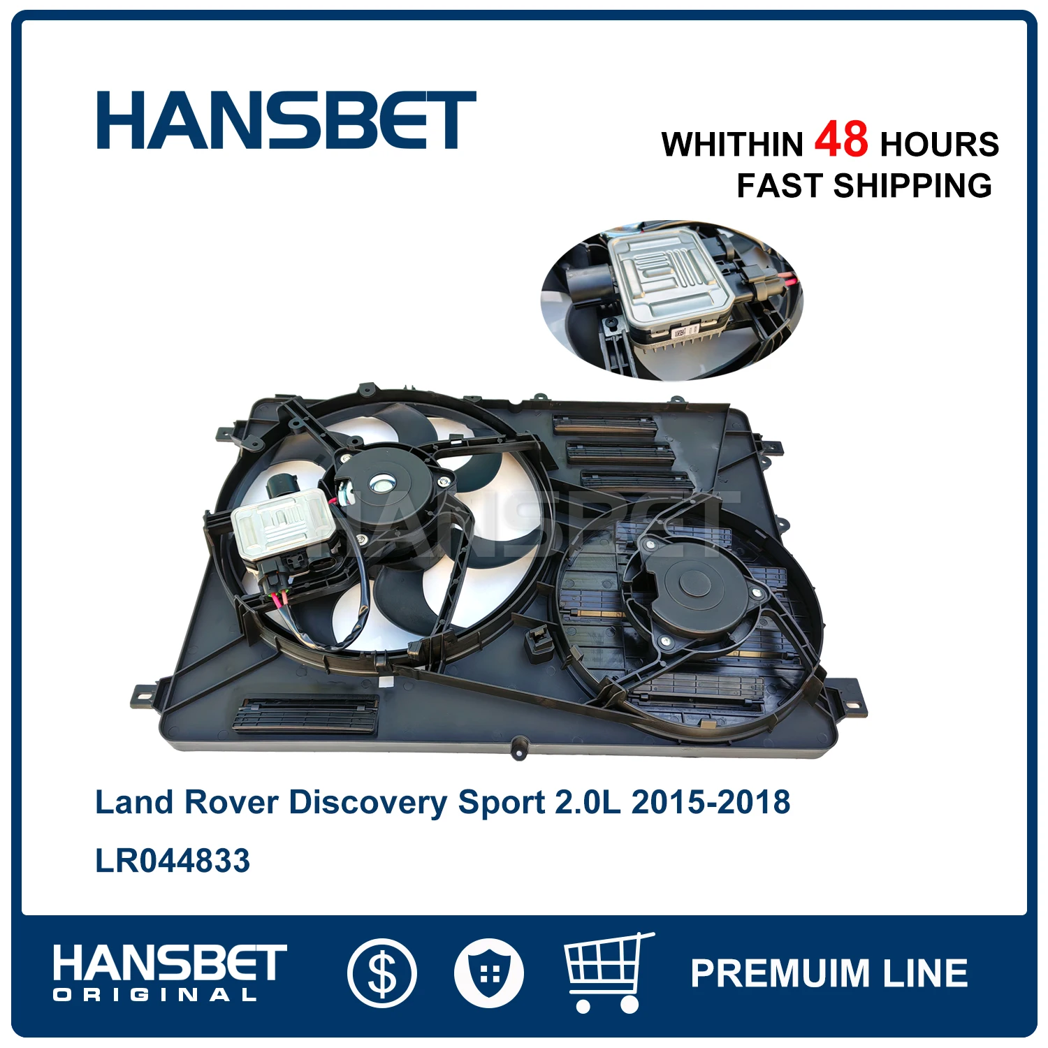 Radiator Cooling Fan Assembly For Land Rover Discovery Sport 2.0L 2015-2018 LR044833 LR7487404 HANSBET