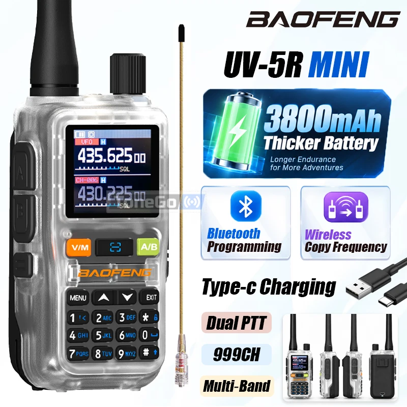 uv-5r-ミニ-3800mah-バオフェン製トランシーバー。マルチバンド対応、ワイヤレス周波数コピー機能、bluetoothプログラミング機能、type-c充電ポート搭載。ハンティング用。