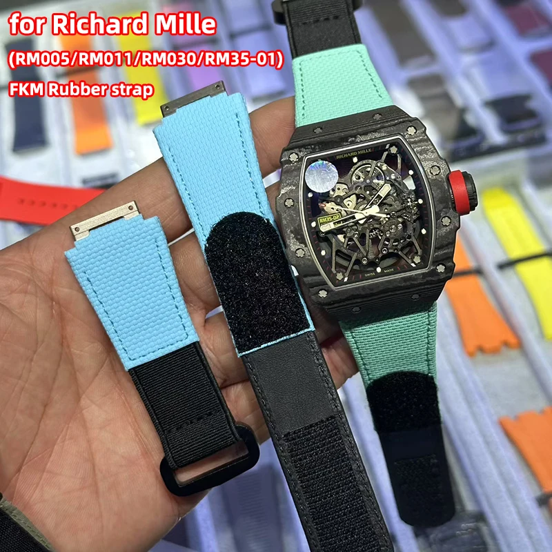 High-Quality FKM Rubber Watch Strap for Richard Mille RM011/RM030/RM055/RM67 - Custom Elastic Nylon Band Bracelet (RM005 RM035)