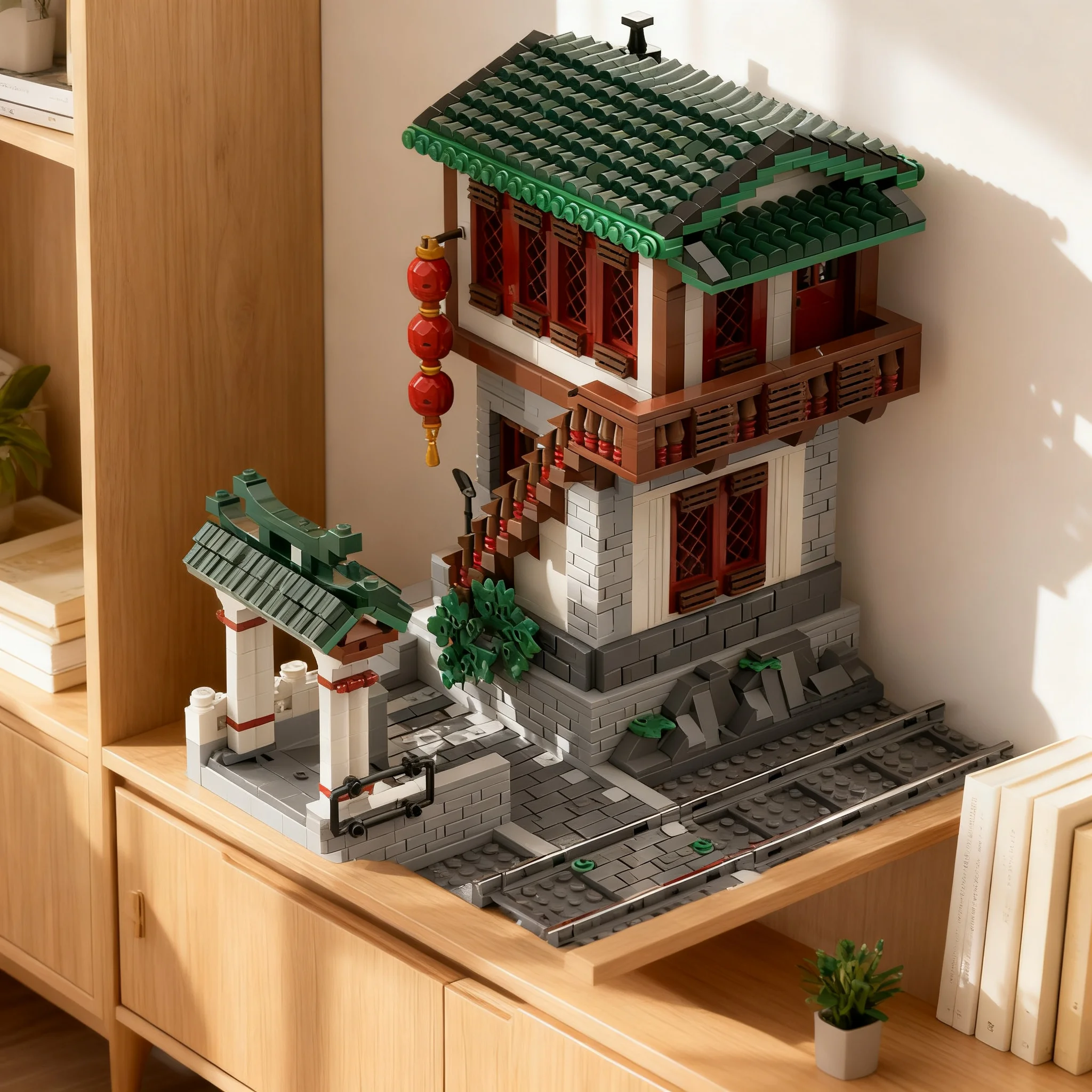 2043pcs MOC Modular Buildings Chinese‑Style Trainstation Signal Tower Modular Model Building Blocks Construction 3D Idea Display