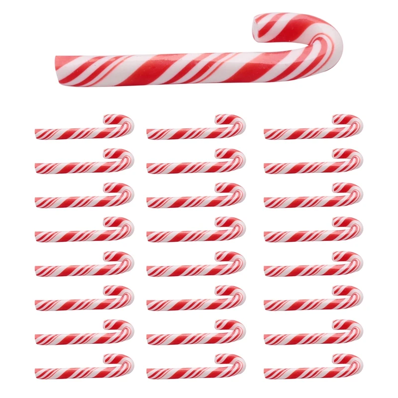 100Pcs Red And White Handmade Christmas Candy Cane Miniature Food Dollhouse Home Decor Clay Candy Cane About 3.2X1cm