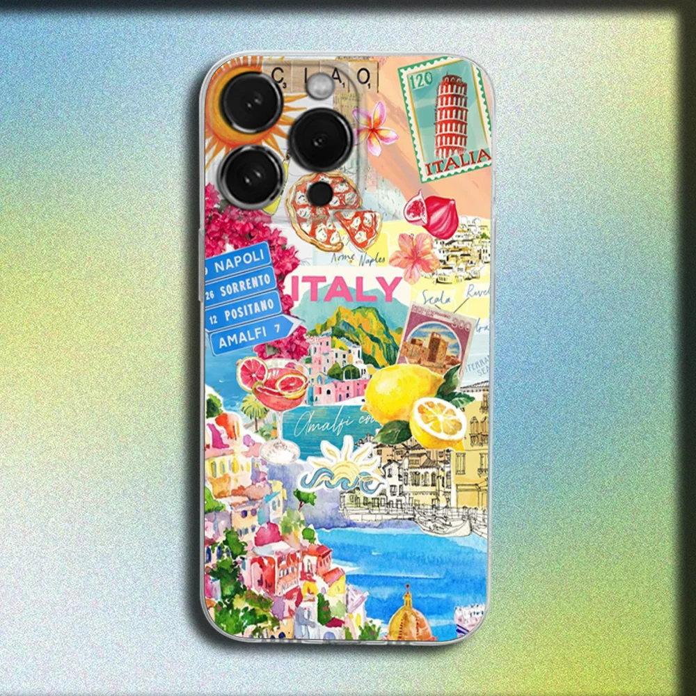 حافظة هاتف Ocean Wine Glass Lemon Ltaly Fuit لهاتف iPhone 16,15,14,13,12,11 Plus، Pro، Max، XR، XS، Plus، SE، غطاء ناعم شفاف صغير
