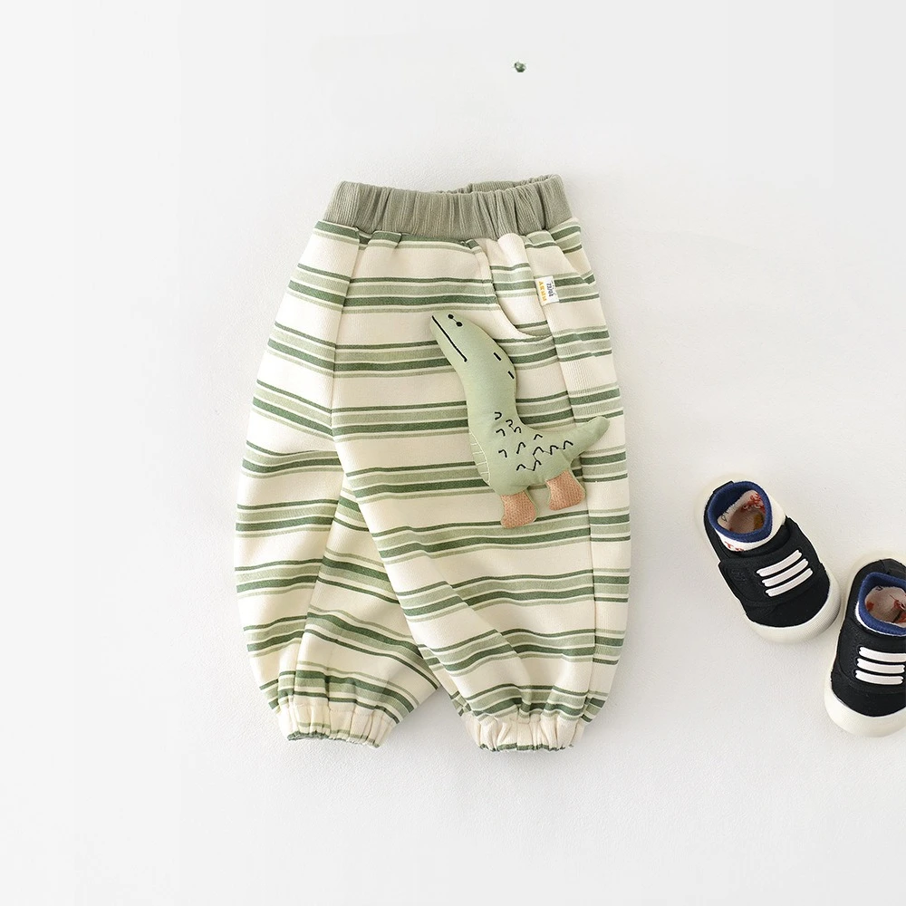 2026 Spring Children Striped Pants Boy Baby Casual Pants Autumn Cartoon Panda Toddlers Girl Kid Cotton Trousers