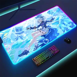 Furina Mousepad Rgb Genshin Impact Mouse Pad PC Gamer Cabinet Gaming Accessories Deskmat Room Decoration TableMat Backlight Mats