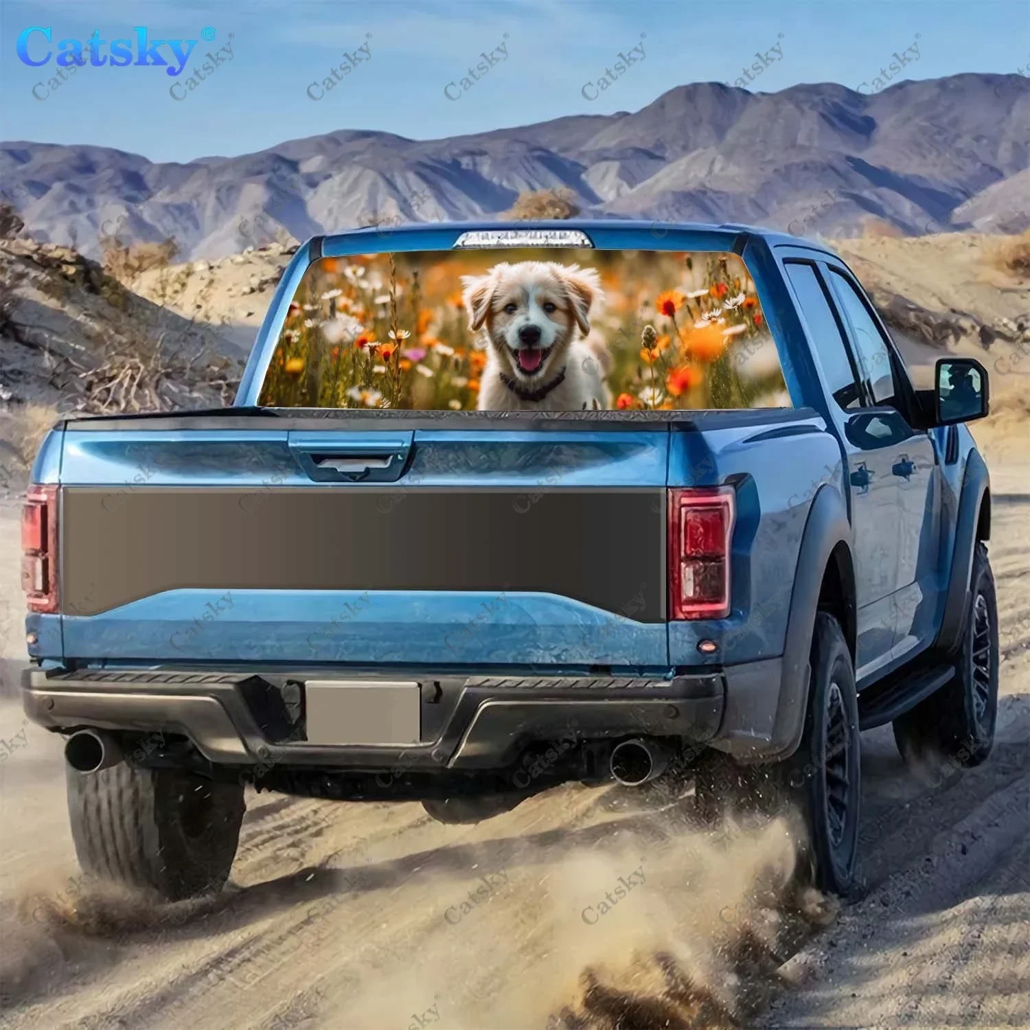 Dog In Flowery Meadow Rear Window Decal Fit Pickup,Truck,Car Universal See Through Perforated Back Windows Vinyl Sticker