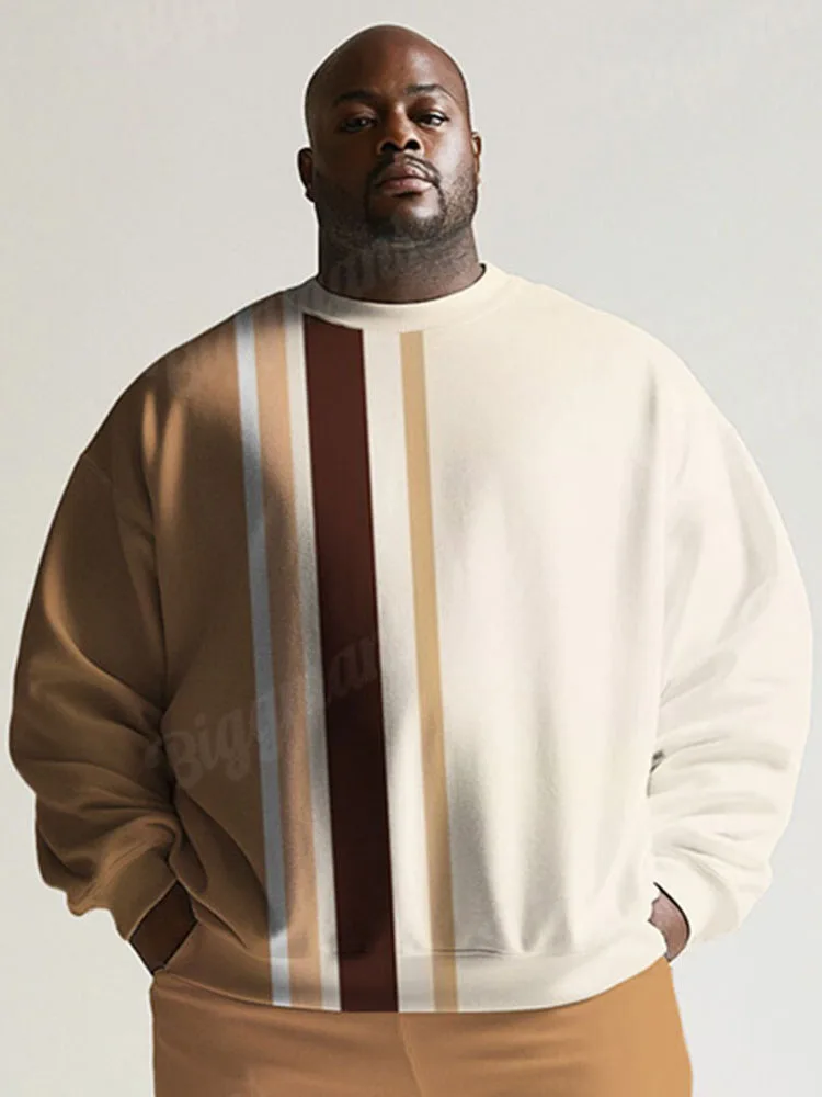 Biggmans O Neck Oversize Pullover And Pants Set Mens Casual Loose Long Pants Matching Suit Plus Size Striped Print Two Piece Set