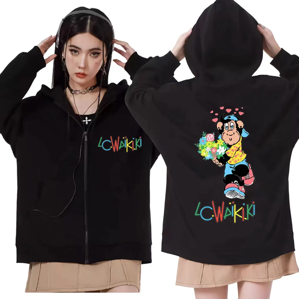 

Limited Edition Funny Lc Waikiki Monkey Print Zipper Hoodie Y2k Style Oversized Sweatshirts Men Women Fashion Hip Hop Pullovers