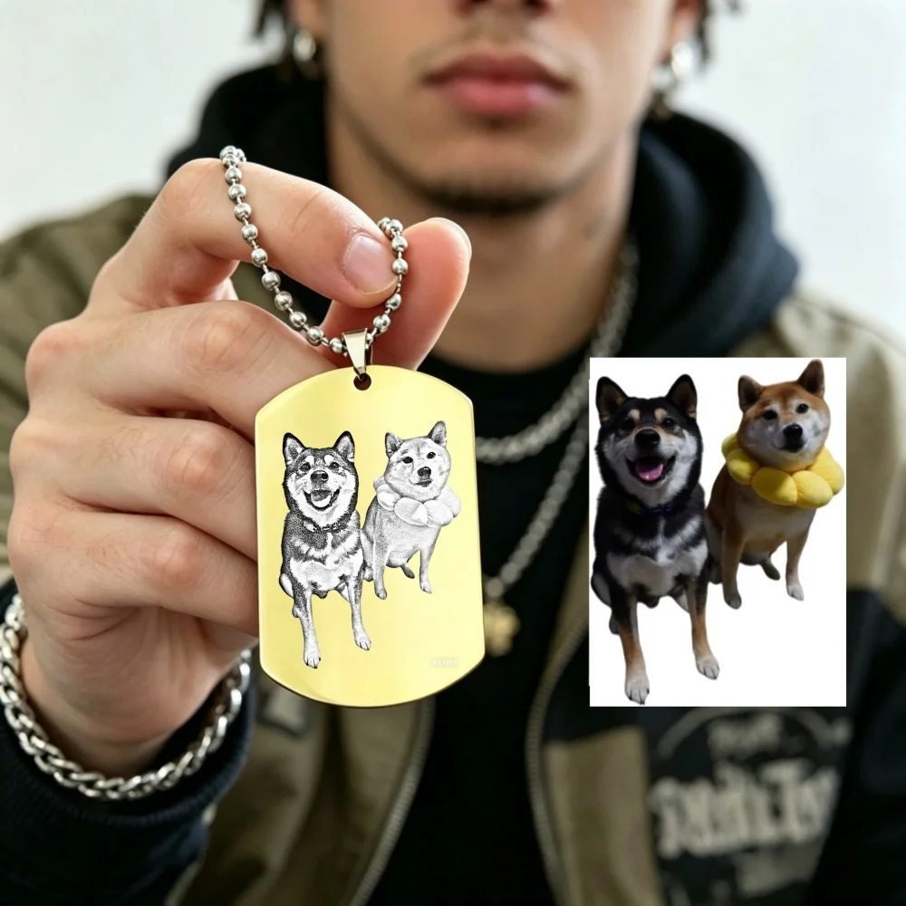 Customized Pet Photo Portrait Necklace Stainless Steel Engrave ID Dog Tag Army Pendant Chain For Woman Jewelry Personalized view 5