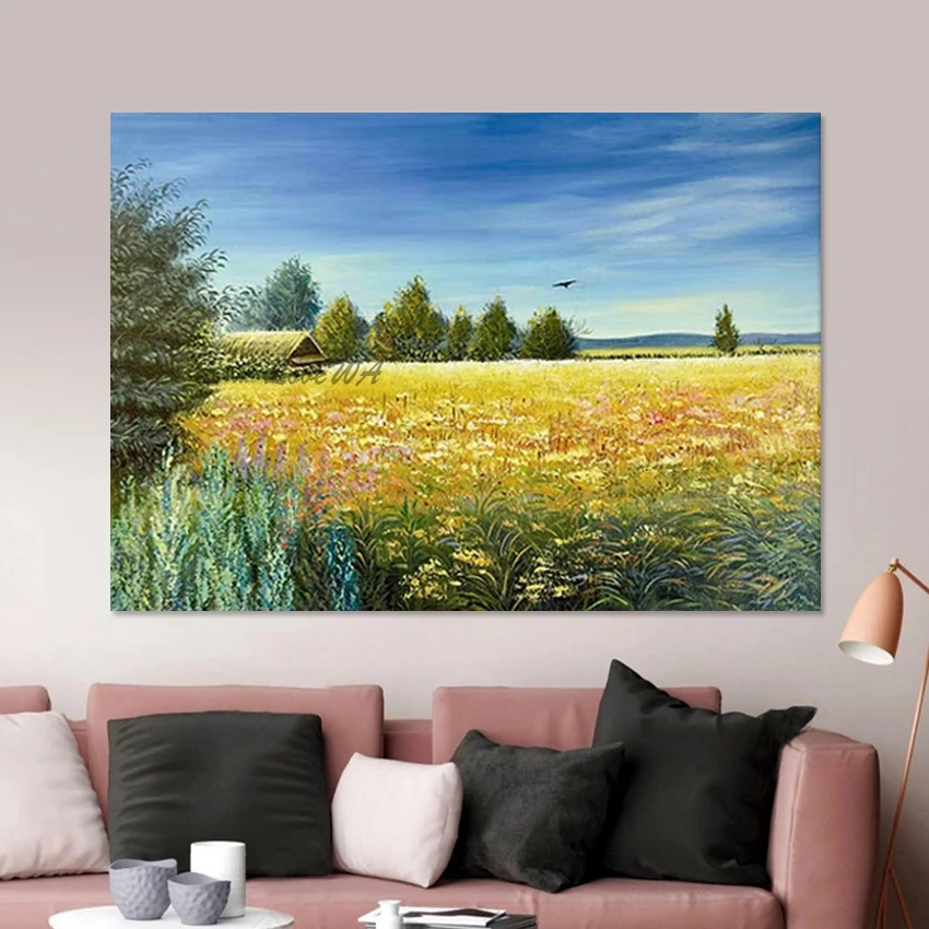 

High Quality, Beautiful Village Scenery Handmade Landscape Oil Painting, Interior House Decoration, Modern Custom Canvas Picture