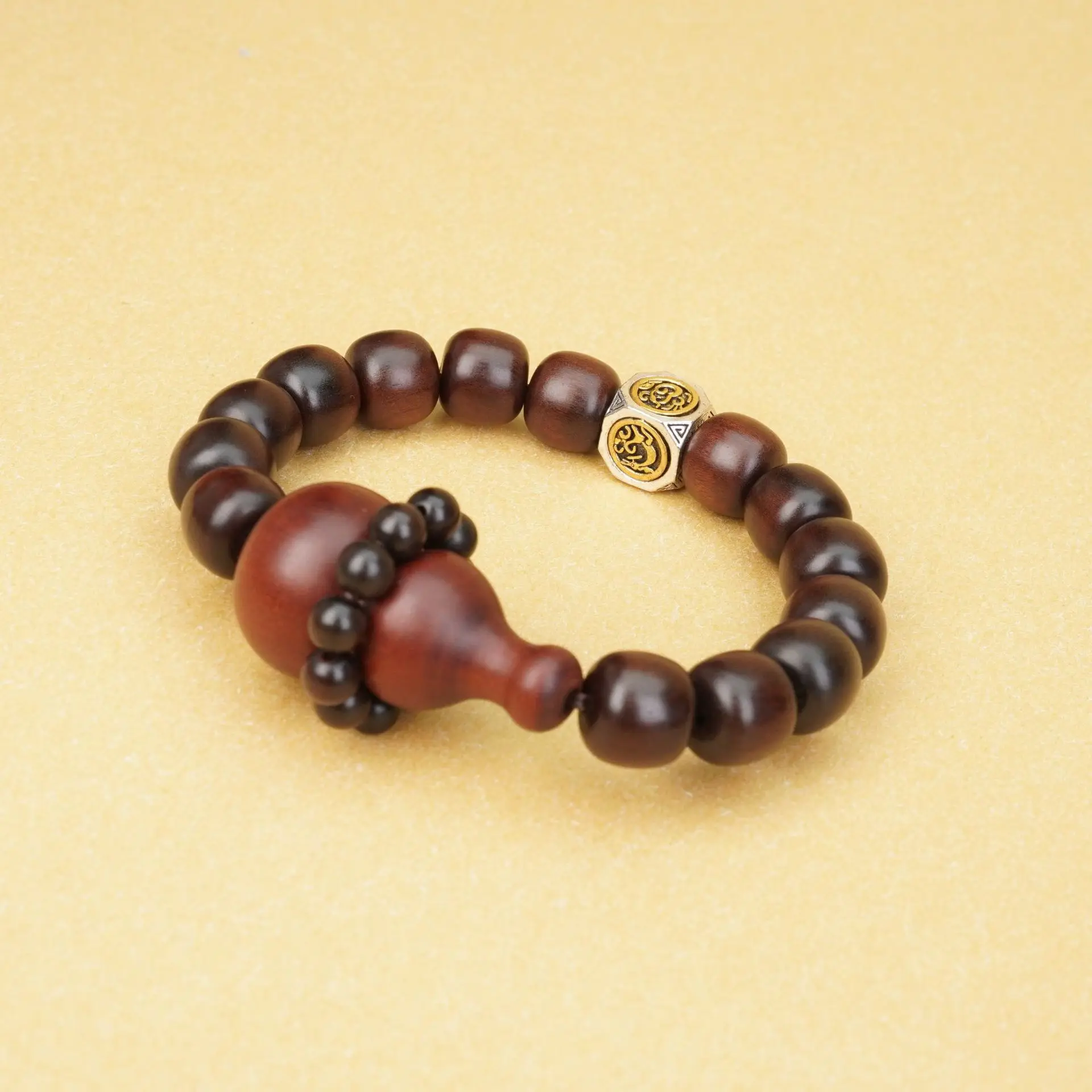 Chinese Thunder Struck Jujube Wood Beaded Bracelet Four Symbols Gourd Lucky Blessing Wealth Attracting Peace Prayer Jewelry For 4
