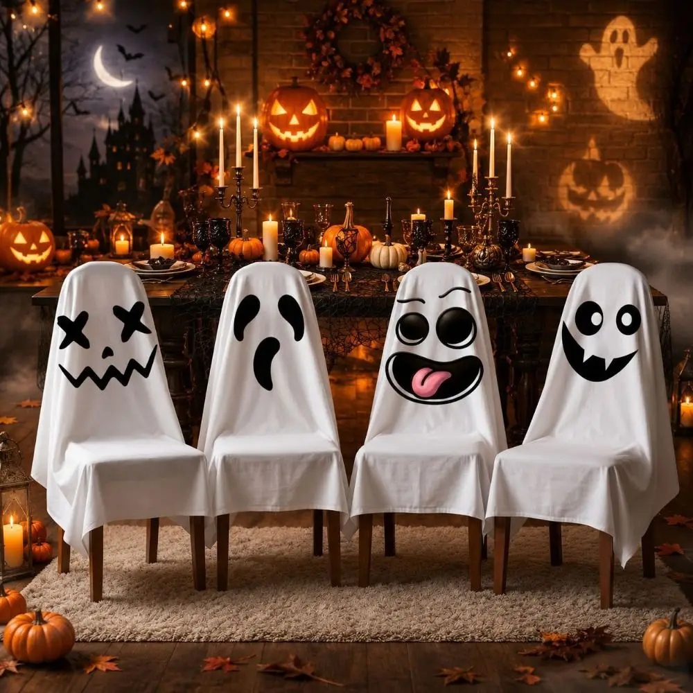 Pumpkin Halloween Chair Cover Soft Stretch Halloween Dinner Chair Seat Cover Removable Skull Pattern Festival Table Decor