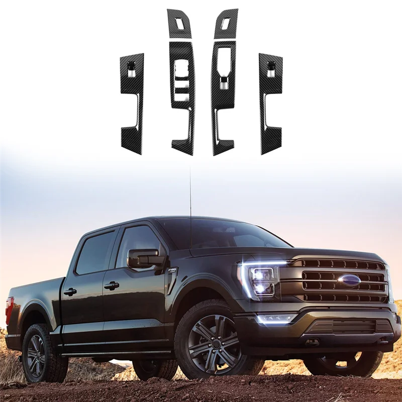 

Car Window Lift Switch Panel Cover Trim For Ford F150 2021 2022 2023 Interior Spare Parts - ABS Carbon Fiber