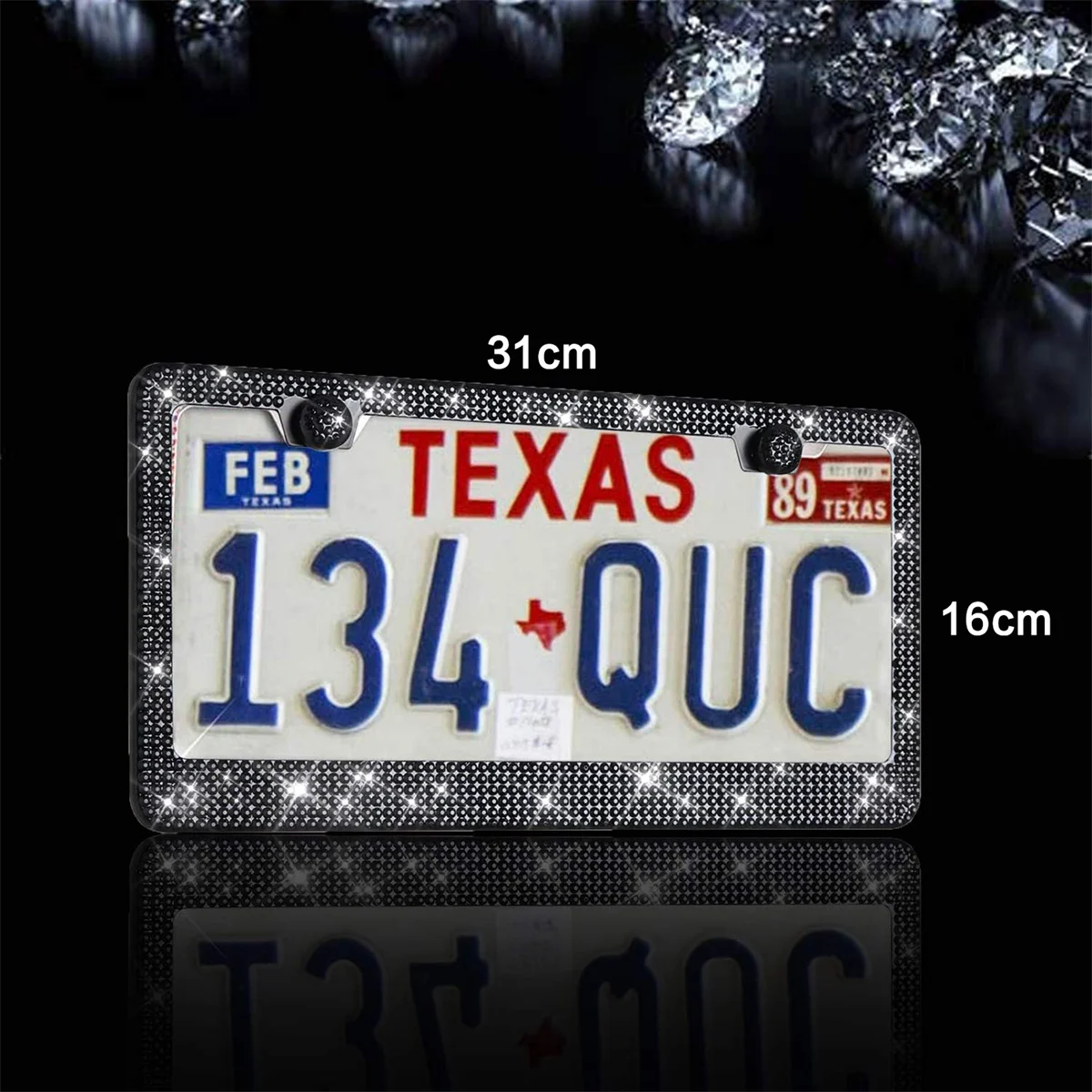 Shering Bling Glitter License Plate Frame, 1 Pack Sparkly Frames with Bedazzled Diamond Acrylic Crystals - Stylish Car