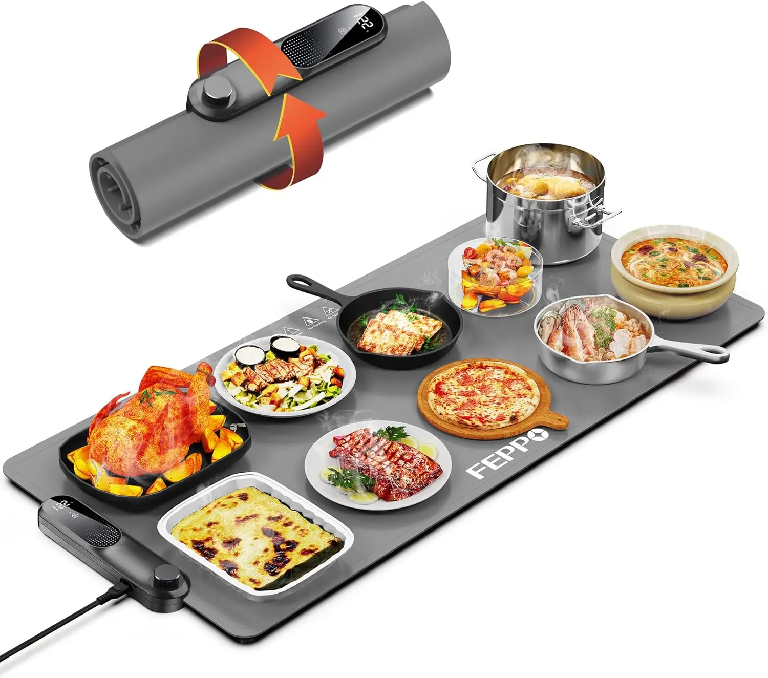 

Electric Food Warming Mat, XXL 35x16 Inch Buffet Tray with Adjustable Temperature and Timer