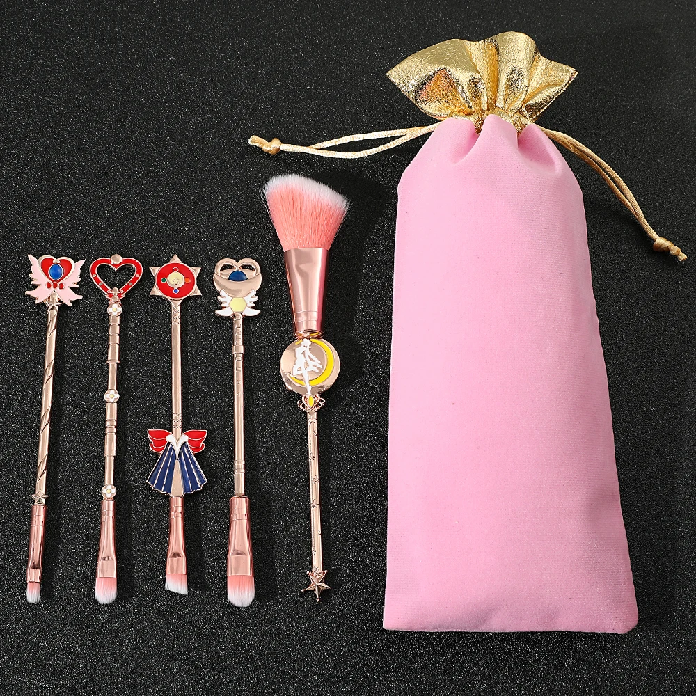 5ชิ้น/เซ็ตคาวาอี้เซเลอร์มูนชุดแปรงสำหรับแต่งหน้าแป้งรองพื้นอายแชโดว์คาบูกิเบลนนิ่งแปรงแต่งหน้าเครื่องมือความงาม
