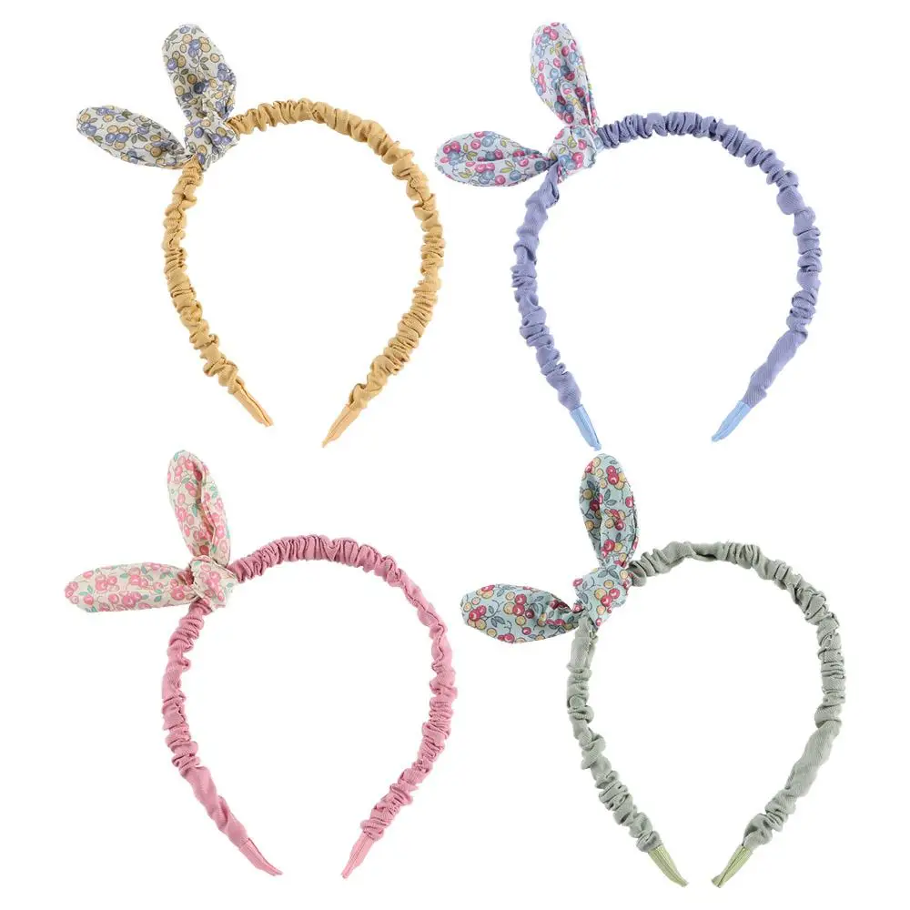 

Милые девушки, тканевые обручи с кроличьими ушками, аксессуары для волос, повязка для волос с цветочным принтом, повязка на голову с бантом