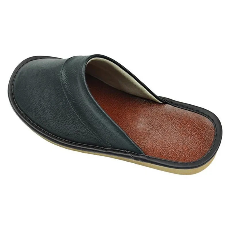 Indoor Leather Slippers Men Home Cheap Shoes Women Spring Autumn New Style Flat Mules High Quality Unisex House Slippers