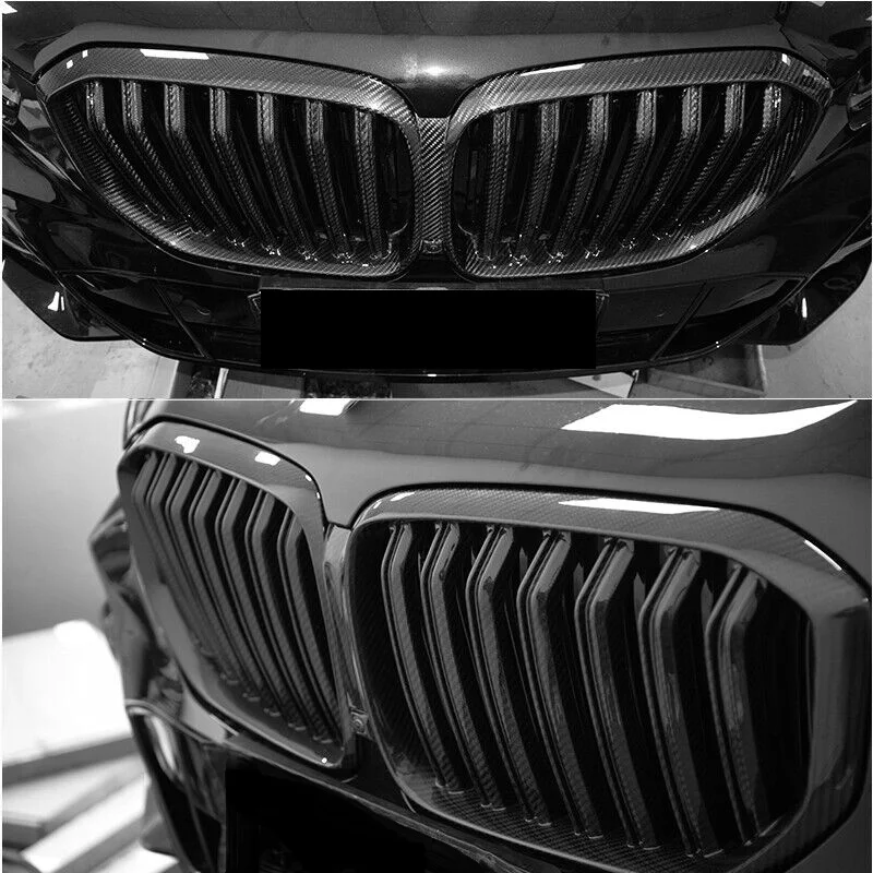 Real Dry Carbon FiberAuto Front Bumber Grill Front Kidney Grille Double Slats Fit For BMWG05 X5 X5M 2019-2023