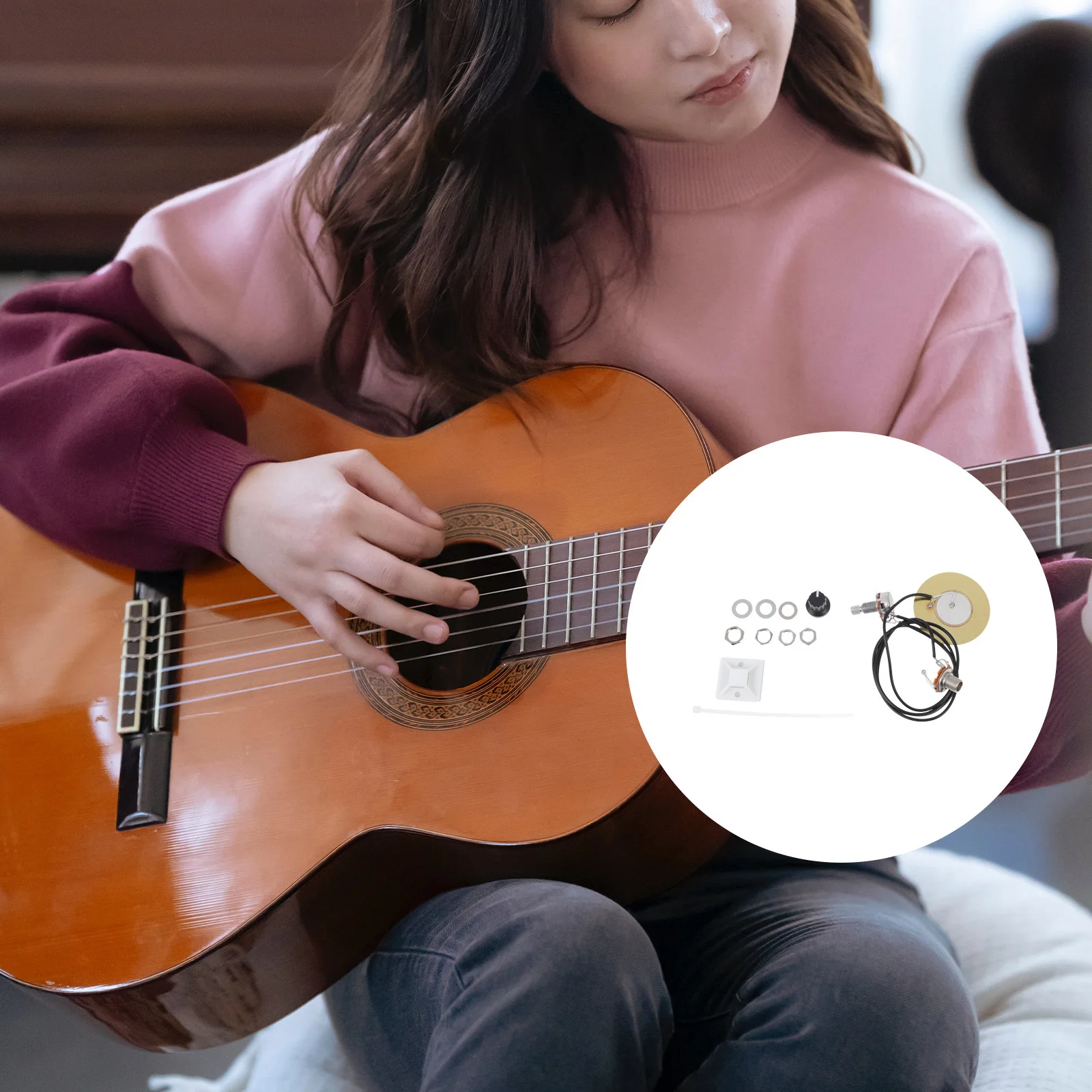 

1Set Guitar Pickup Acoustic Transducer Durable Tone Tuning Tool Self-Adhesive Useful Guitar Accessories Portable Piezo