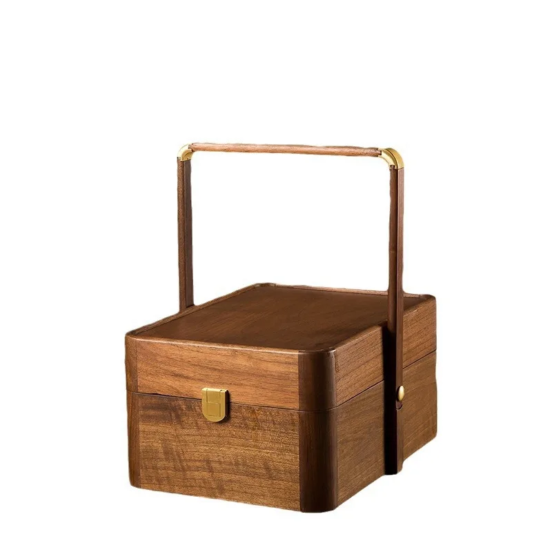 

Коробка для хранения кондитерских изделий из массива черного ореха, портативная коробка для фруктов с ручкой и крышкой