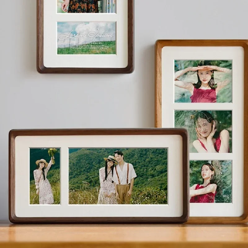 New Stylish DIY Dual and Triple Grid Photo Frames Creative Solid Wood Tabletop Display Frame Solid Wood Picture Holder