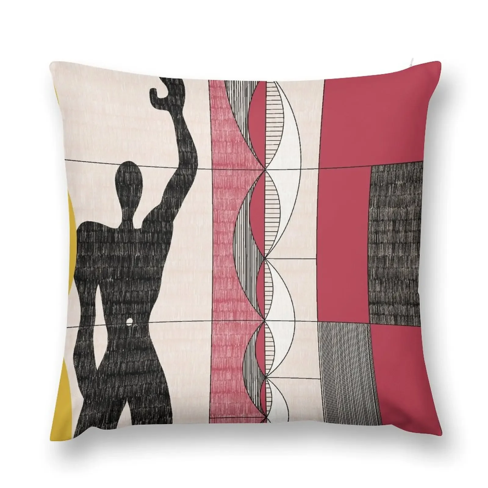 Le Corbusier architecture illustration minimalist colored pencil Modulor Throw Pillow Cusions Cover Pillow Decor pillow