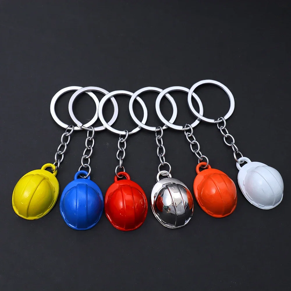 Plastic Helmet Hard Hat Keychains Colorful 3D Mini Safety Helmet Keyring For Men Car Backpack Pendant Creative Engineer Gift