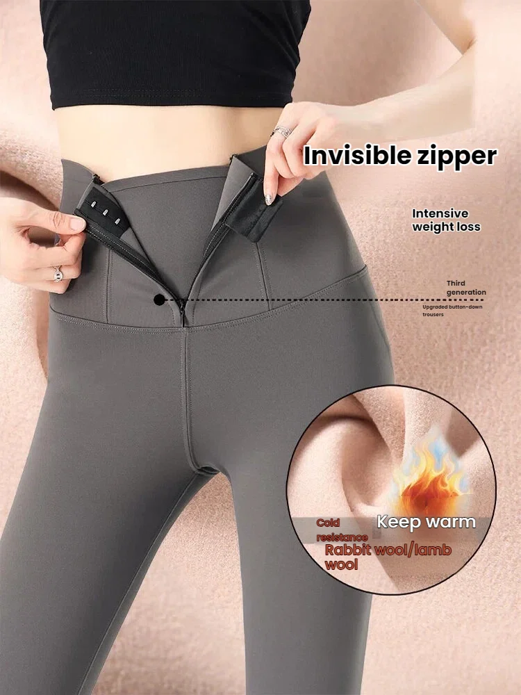 

Леггинсы с высокой талией для контроля живота, женские брюки для йоги на флисовой подкладке, зимние толстые утягивающие спортивные брюки на молнии, женские брюки