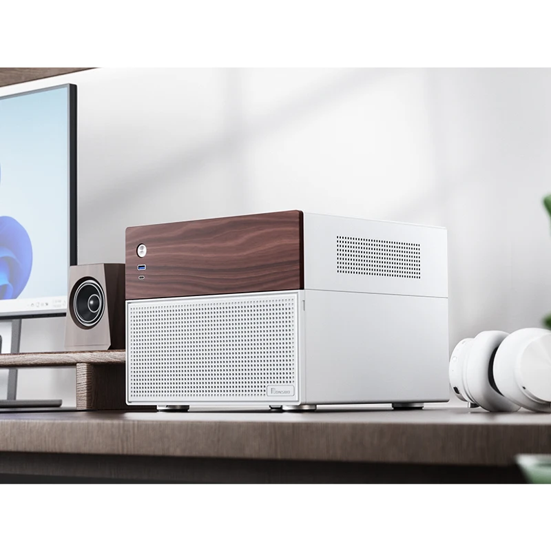 JONSBO N4 NAS Computer Case Walnut Trim M-ATX Motherboard SFX Support 6 Large + 2 Small HDD Bays 120mm Fan for PC Gaming