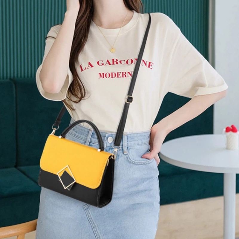 Fashion Contrast Color Crossbody Bag Women PU Leather Shoulder Bag Casual Messenger Bag Designer Small Square Bag Bolso