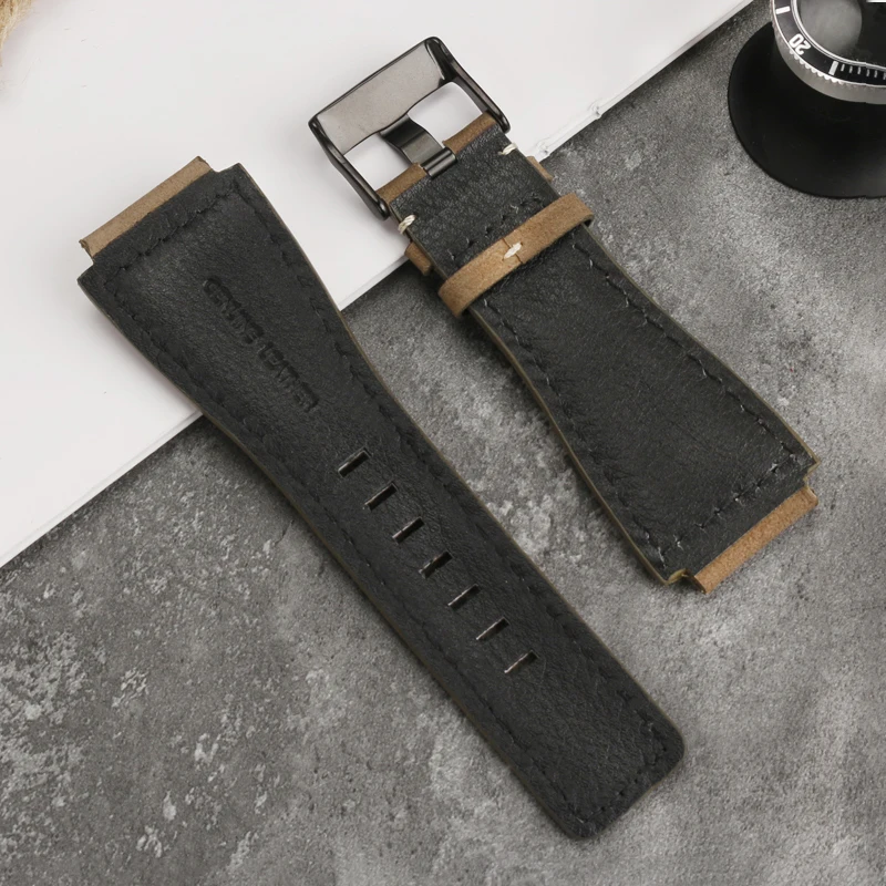 34*24 مللي متر نهاية محدبة جلد العجل الإيطالي حزام (استيك) ساعة لسلسلة الجرس BR01 BR03 حزام حزام الساعات سوار حزام روس المطاط الرجال #5