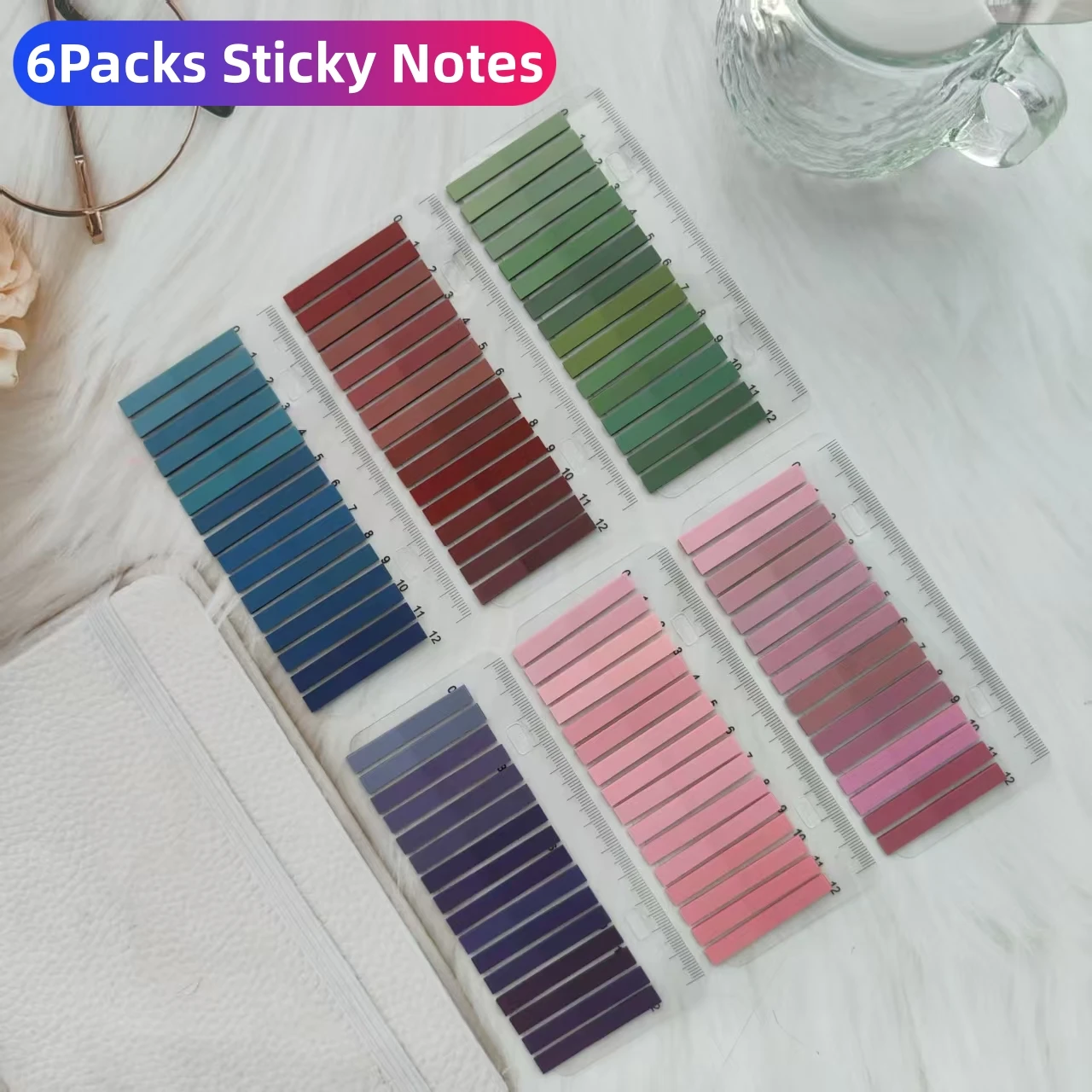 6Packs Sticky Note Tabs for Page Marking PET Page Markers with Ruler Transparent Classify File Label Memo Stickers for Office