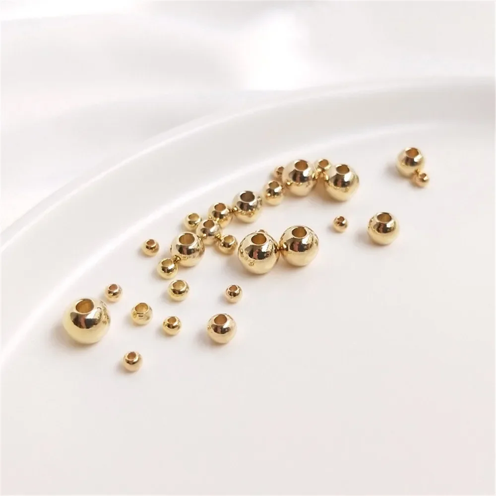 14K plated gold Color Round beads loose beads DIY bracelet first jewelry handmade beaded material accessories