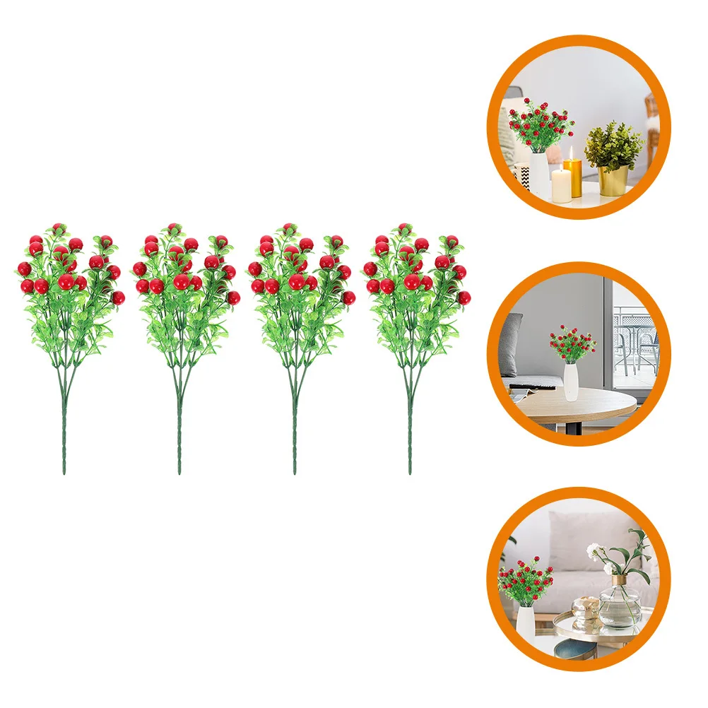 

4Pcs Artificial Berry Branches Lifelike Red Fruit Stems Home Vase Decoration Table Centerpiece Bouquet Ornaments Realistic Fake