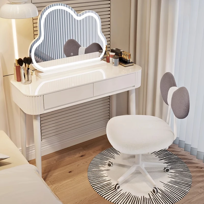 

Nordic Classic Dressing Table Vanity Table Luxury Large Cloud Mirror Vanity Table Storage with 3 Drawers Wood Make Up Vanity