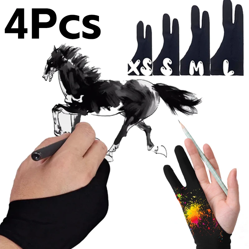 

4-1Pcs Anti-touch Drawing Gloves Two-Finger Hand Painting Gloves for Ipad Tablet Digital Board Screen Drawing Anti-fouling Glove